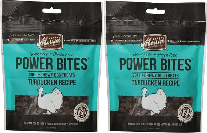 Merrick Power Bites All Natural Grain Free Gluten Free Soft & Chewy Chews Dog Treats Turducken, 6 OZ