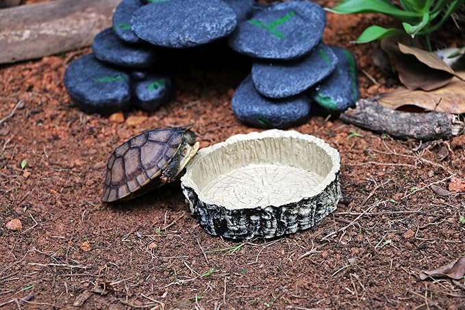 MODERNJOE'S Reptile Tree Stump Food/Water Bowl(2 Pack), Water/Food Dish for Amphibians – Small Size(4.1 x 4.1 x 0.9 inches)