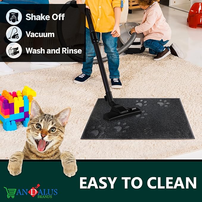 Andalus Medium Cat Litter Mat, Pack of 2 - Waterproof, Non-Slip & Easy to Clean Cat Litter Box Mat for Extra Efficient Pet Litter-Trapping, Black (23.5” X 15.75”)