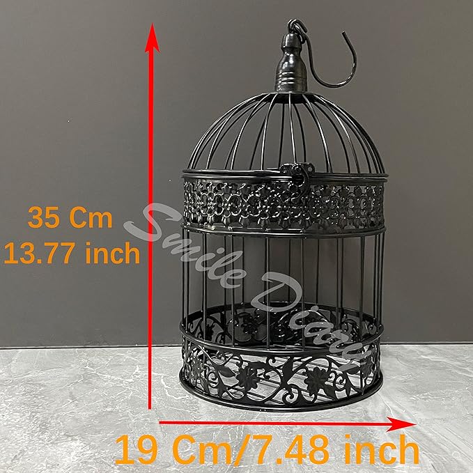 Round Birdcages Vintage Decorative Iron Bird cage Wedding Decor Flower cage Decor Props Hanging Flower Frame Bird cage decorCenterpieces Small Birds Wedding Party Indoor Ourdoor Decoration (White)