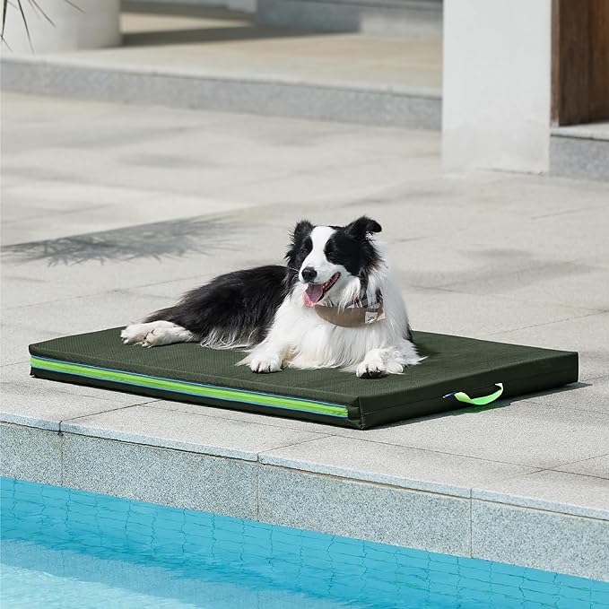 Bedsure Outdoor Waterproof Dog Bed with Heavy Duty Cover, Orthopedic Foam Supportive Dog Beds, Washable Dog Mat with Removable Cover for Large Dogs (36"x27", Moss Green)