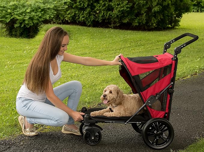 Pet Gear NO-Zip Pet Stroller with Dual Entry, Push Button Zipperless Entry for Single or Multiple Dogs/Cats, Pet Can Easily Walk in/Out, No Need to Lift Pet, Gel-Filled Tires, 1 Model, 4 Colors