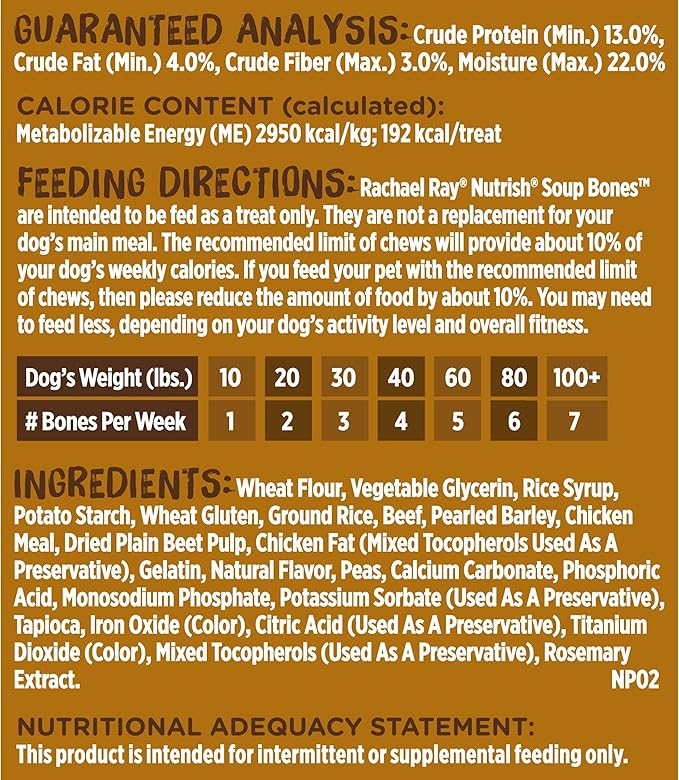 Rachael Ray Nutrish Soup Bones Dog Treats, Beef & Barley Flavor, 3 Bones (Pack of 8)