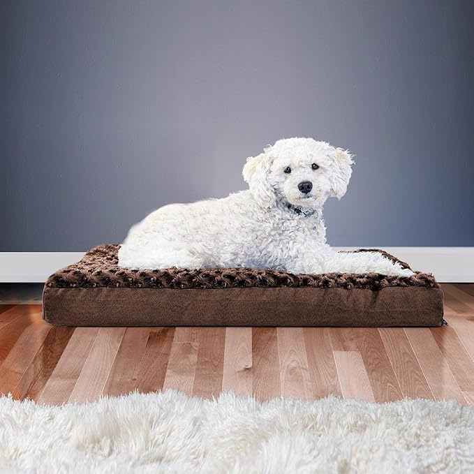 Furhaven Orthopedic Dog Bed for Medium/Small Dogs w/ Removable Washable Cover, For Dogs Up to 35 lbs - Ultra Plush Faux Fur & Suede Mattress - Chocolate, Medium