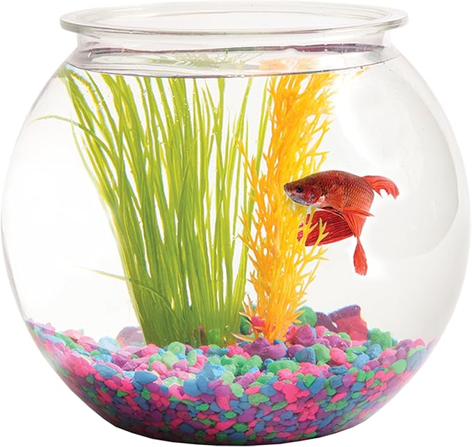 Aquatic Wonder 2 Gallon Fish Bowl, Round Crystal Clear Plastic is Break-Resistant and Light Weight. Ideal for Betta Fish Aquarium, Home décor and Party Drinks