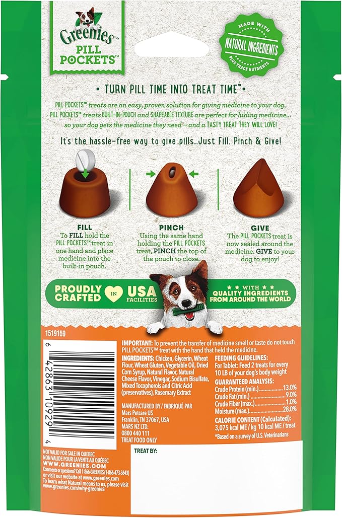 Greenies Pill Pockets for Dogs Tablet Size Natural Soft Dog Treats, Cheese Flavor, 3.2 oz. (Pack of 6)