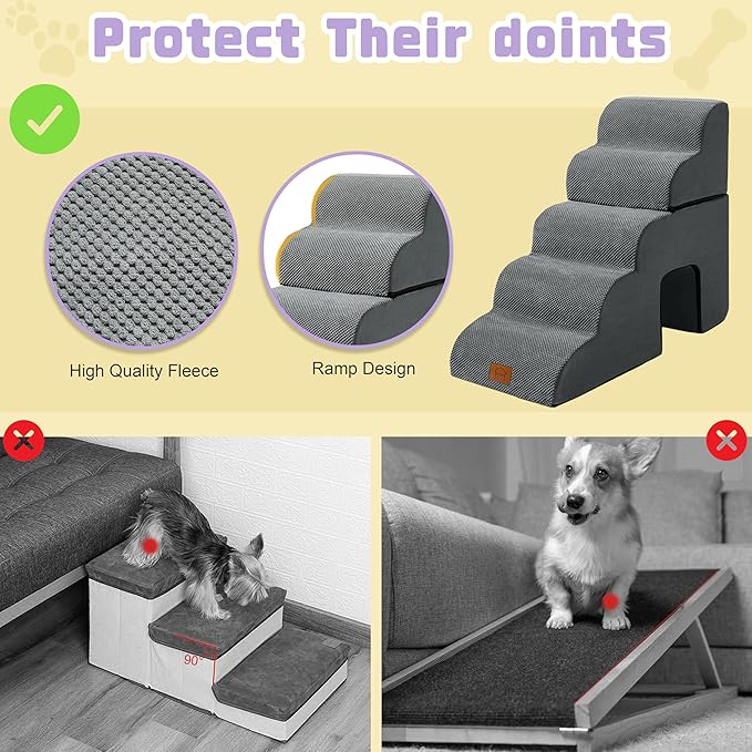 5 Step Dog Steps for Bed 30 Inches Height,Dog Stairs for Small Dogs,Pet Stairs for High Beds,Dog Ramp for Bed,Dog Steps for High Bed,Dog Steps for Couch,Pet Ramps for Small Dogs,Grey