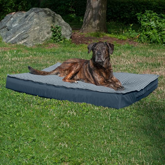 Furhaven Water-Resistant Memory Foam Dog Bed for Large Dogs w/ Removable Quilt Top & Washable Cover, For Dogs Up to 125 lbs - Indoor/Outdoor Quilt Top Convertible Mattress - Calm Blue, Jumbo Plus/XXL