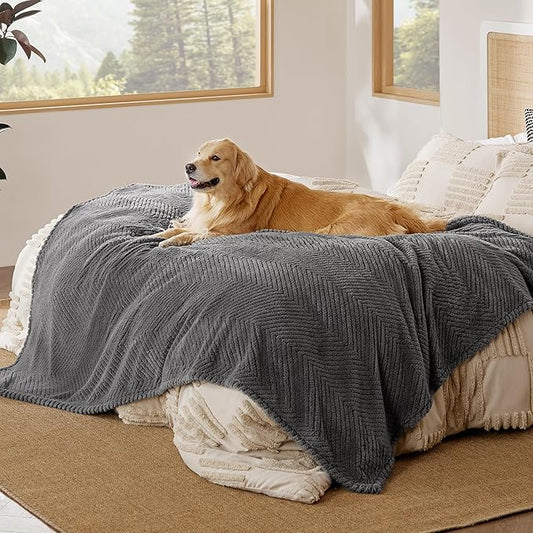 Bedsure Dog Blanket for Large Dogs Washable - Soft Fluffy Puppy Blanket for Bed with Premium 300GSM Coral Fleece, Cozy Calming Cat Blankets for Indoor Cats, Fuzzy Pet Blanket for Doggy, Grey, 50x60IN