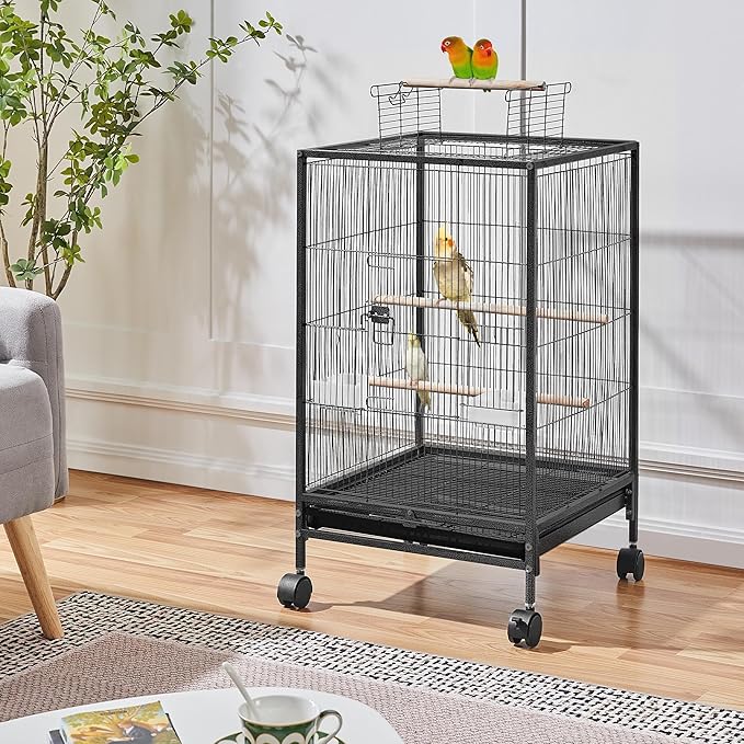 Yaheetech 35 inch Wrought Iron Bird Cage w/Play Open Top and Rolling Stand for Small Birds Like Parrots Conure Lovebird Cockatiel Lovebirds Budgies