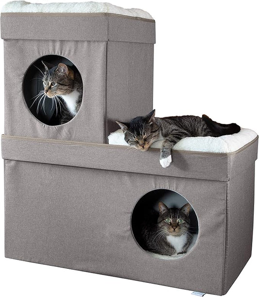 Kitty City Large Stackable Tan Cat Condo, Cat Cube, Cat House, Pop Up Bed, Cat Ottoman (CM-10074-CS01)