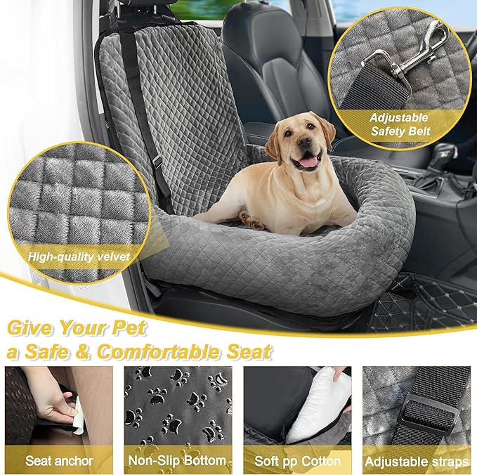 Dog Car Seat Pet Booster Car Seat for Small Mid Dogs, Dog Car Seat is Safe and Comfortable, and can be Disassembled for Easy Cleaning, Comfy Ultra Soft Car Travel Bed