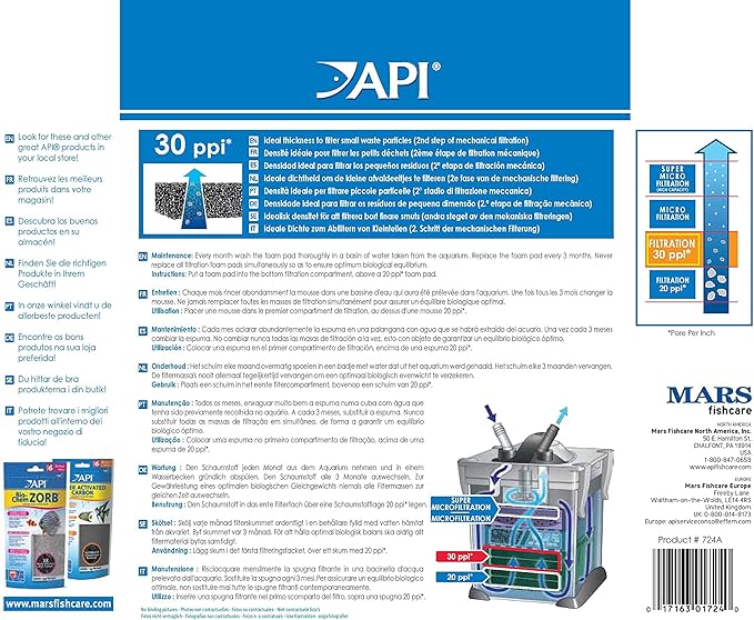 API FILSTAR XP FILTRATION FOAM 30 PPI Aquarium Canister Filter Filtration Pads 2-Count,Blacks & Grays