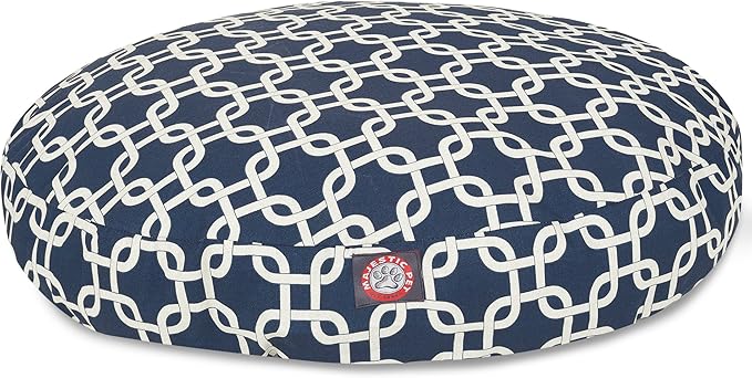 Navy Blue Links Small Round Indoor Outdoor Pet Dog Bed With Removable Washable Cover By Majestic Pet Products