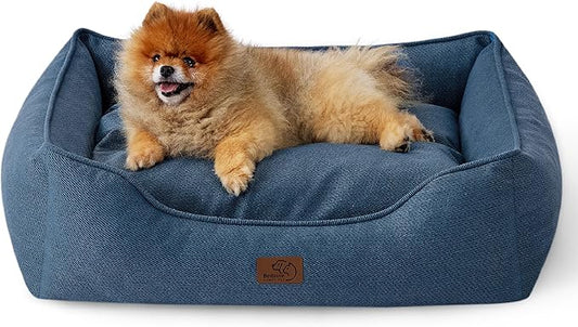 Bedsure Washable Dog Bed for Small Dogs - Waterproof All-Season Foam Puppy Beds, Orthopedic Rectangle Cuddle Indoor Cat Beds with Removable Zipper Cover, 25x21x8inches, Blue