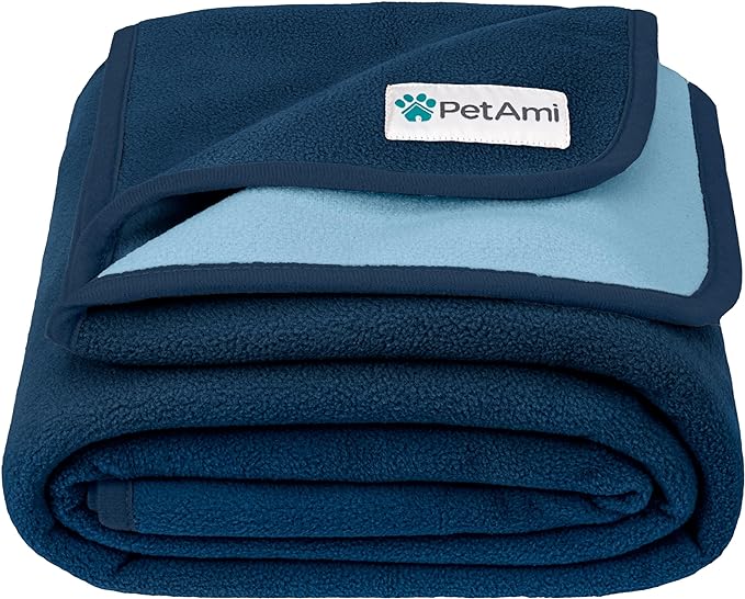 PetAmi Waterproof Dog Blanket for Bed, XL Dog Pet Blanket Couch Cover Protection, Fleece Cat Blanket Throw for Crate, Kennel, Sofa Furniture Protector, Reversible Soft Plush, Twin, 60x80 Navy/Blue