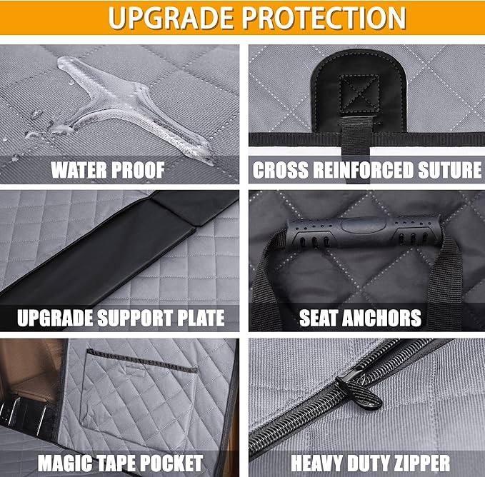 Dog Car Back Seat Extender Cover,Hard Bottom Scratchproof and Waterproof Protector,with Mesh Window and Storage Pocket for Car,SUVs,Trucks Gray