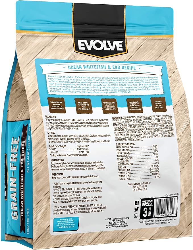 Evolve Grain Free Ocean Whitefish and Egg Cat Food