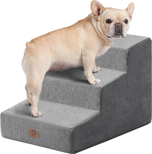 EHEYCIGA Dog Stairs for Small Dogs 15.7" H, 3-Step Dog Steps for Small Dogs and Cats, Slope Pet Steps with Non-Slip Bottom, Dark Grey