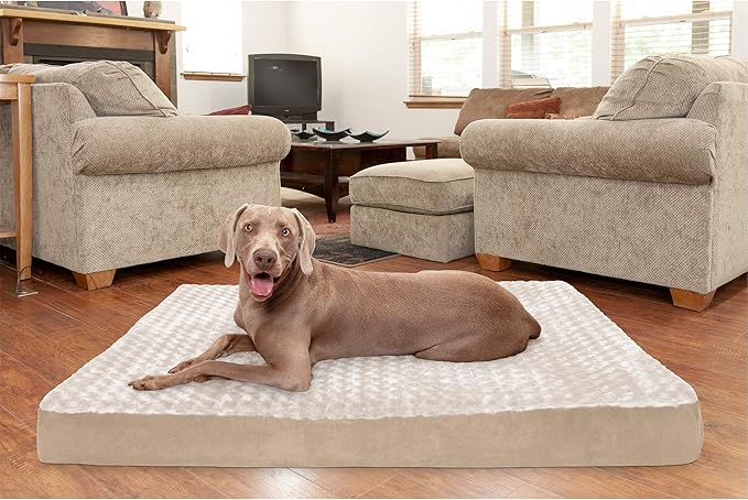 Furhaven Cooling Gel Dog Bed for Large Dogs w/ Removable Washable Cover, For Dogs Up to 125 lbs - Ultra Plush Faux Fur & Suede Mattress - Cream, Jumbo Plus/XXL