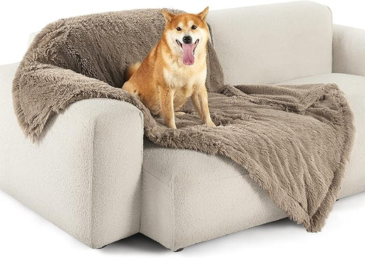 Bedsure Waterproof Dog Blankets for Large Dogs - Calming Cat Blanket for Couch Protector Washable, Long Faux Fur Pet Throw Blanket for Puppy, Reversible Furniture Protection, 40"x50", Brown