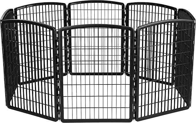 IRIS USA Dog Playpen, 8-Panel 34" Pet Playpen, Puppy Playpen, Indoor/Outdoor Dog Pen, 63 x 63 x 34, Foldable, Customizable, Black