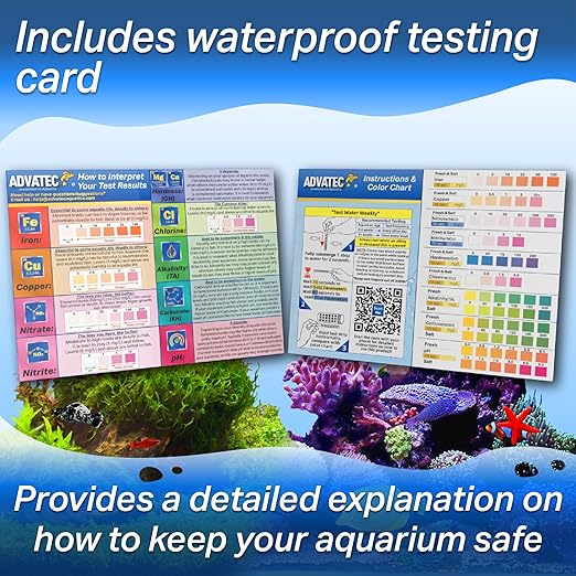 9 in 1 Aquarium Test Strips for Salt & Freshwater, Fish Tank Tester Kit for Iron, Copper, Carbonate, pH, Nitrate, Nitrite, Chlorine, Total Hardness & Alkalinity - 25 Count