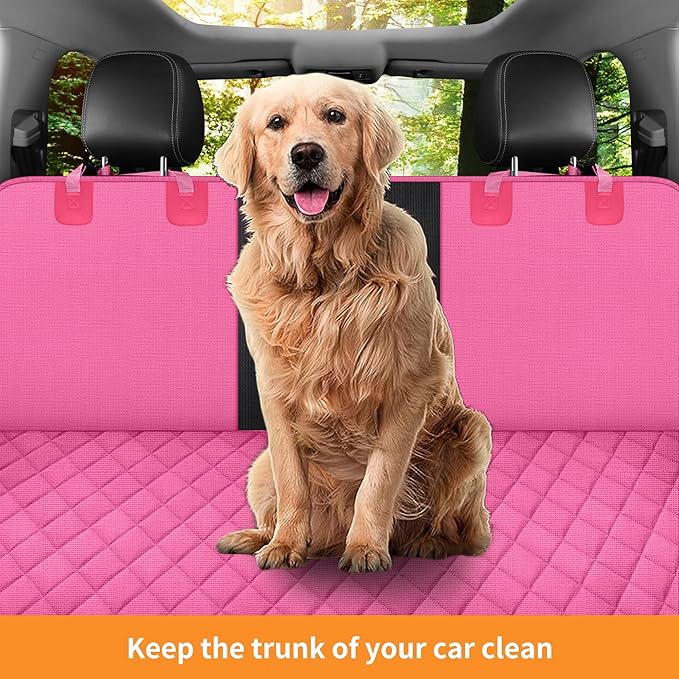 Dog Back Seat Cover Protector for Cars SUV and Trucks with Mesh Window, Scratchproof Nonslip and Waterproof Material(Pink)