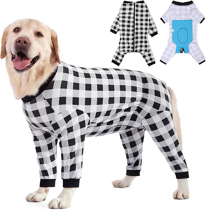 Dog Recovery Suit Full-Zipper After Post-Surgery Large Medium Dogs, Dog Bodysuit for Prevent Licking& Chewing Wounds Onesies Cone Alternative (Black, 2X-Large)