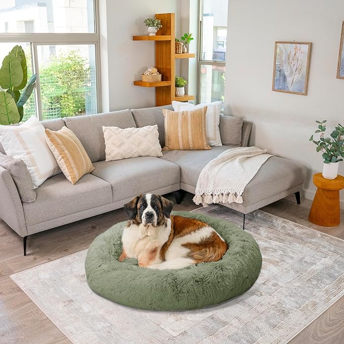 Best Friends by Sheri The Original Calming Donut Cat and Dog Bed in Shag Fur Sage, Extra Large 45"