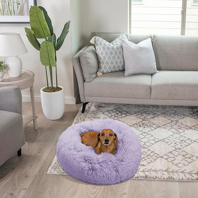 Best Friends by Sheri The Original Calming Donut Cat and Dog Bed in Shag Fur Lavender, Small 23"