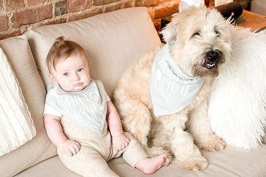 Pearhead Baby and Pet Bib Set, Matching Best Friends Outfits, for Anyone with a Baby and Fur Baby, Gray