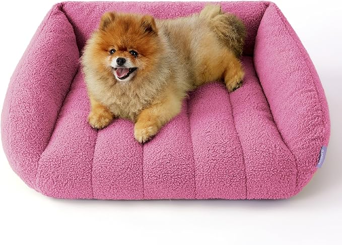 Lesure Orthopedic Dog Bed Sofa for Small Dogs & Cats, Waterproof Dog Couch with Removable Washable Cover, Cute Aesthetic Pet Sofa Couch with Egg Crate Foam(24" x 18" x 9.5", Pink)