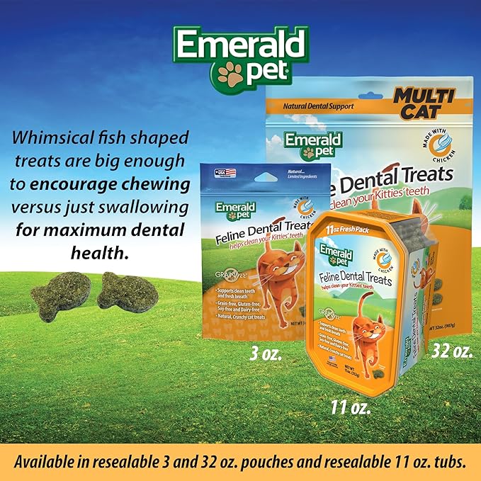 Feline Dental Treats — Tasty and Crunchy Cat Dental Treats Grain Free — Natural Dental Treats to Clean Cat Teeth, Freshen Cat Breath, and Reduce Plaque and Tartar Buildup — Chicken Treats, 3 oz