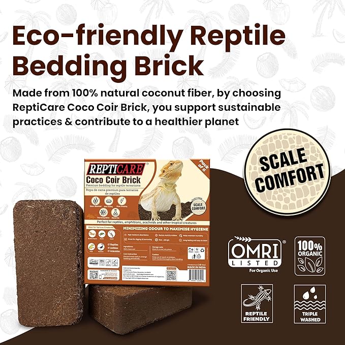 ReptiCare Coconut Coir Brick Compressed 1.4 lb Brick 6-Pack - Expands to 60 Quarts, Coconut Fiber Bedding for Ball Pythons, Bearded Dragons, Lizards, Tortoises, Hermit Crabs, Bioactive Terrariums