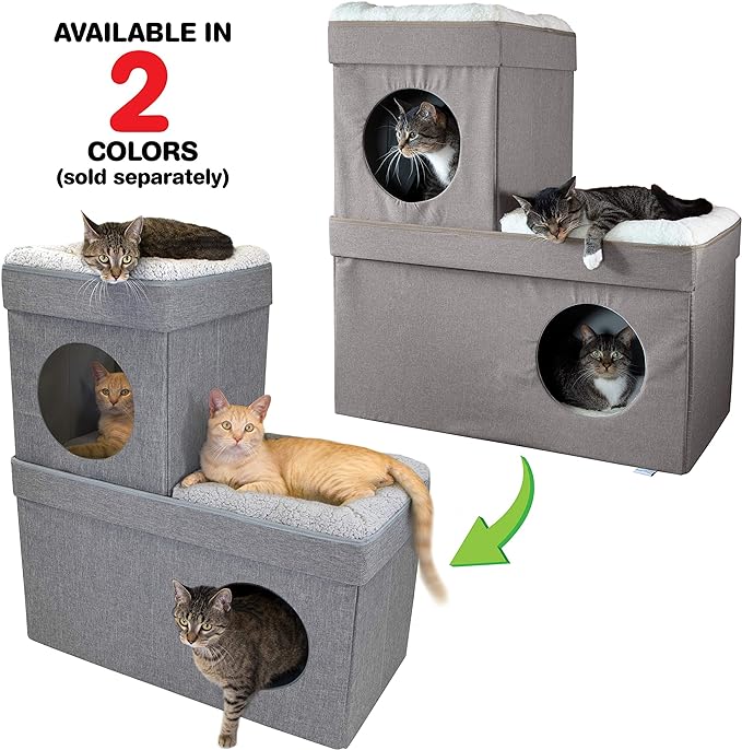 Kitty City Large Stackable Grey Condo, Cat Cube, Cat House, Pop Up Bed, Cat Ottoman, Mansion