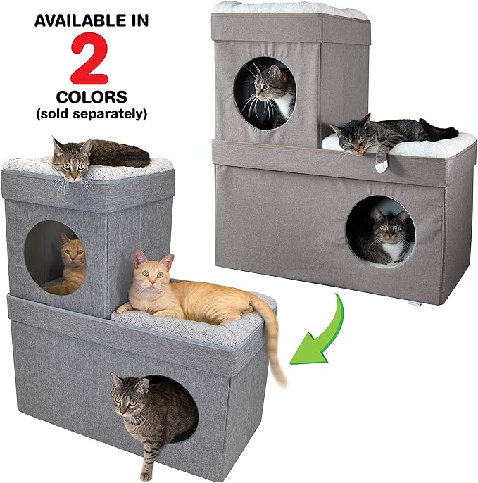 Kitty City Large Stackable Tan Cat Condo, Cat Cube, Cat House, Pop Up Bed, Cat Ottoman (CM-10074-CS01)