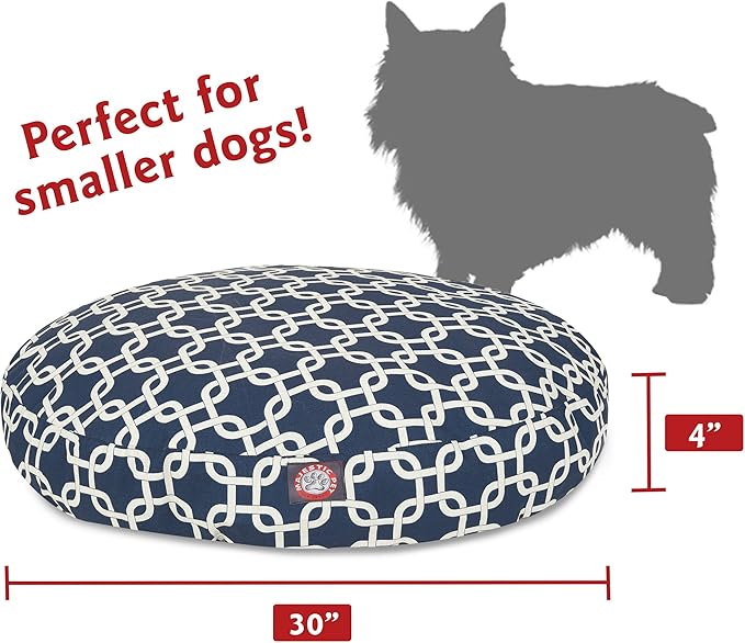 Navy Blue Links Small Round Indoor Outdoor Pet Dog Bed With Removable Washable Cover By Majestic Pet Products