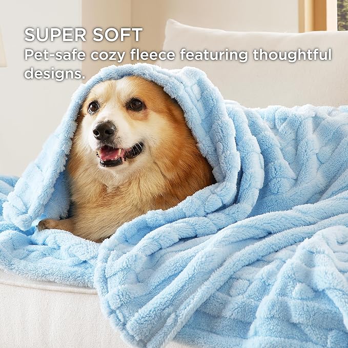 Bedsure Dog Blanket for Large Dogs Washable - Soft Fluffy Puppy Blanket with Premium 300GSM Coral Fleece, Cozy Calming Cat Blankets for Indoor Cats, Fuzzy Pet Blanket for Couch, Blue, 60x80IN