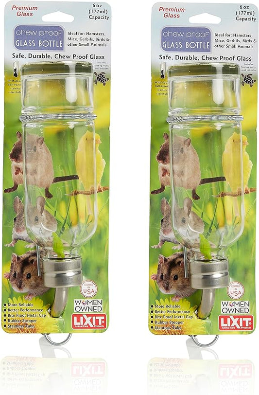 Lixit Chew Proof Flat Sided Water Bottles for Rabbits, Ferrets, Rats, Birds, Hamsters, Guinea Pigs, Chinchillas Gerbils and Other Small Animals (6oz Pack of 2)