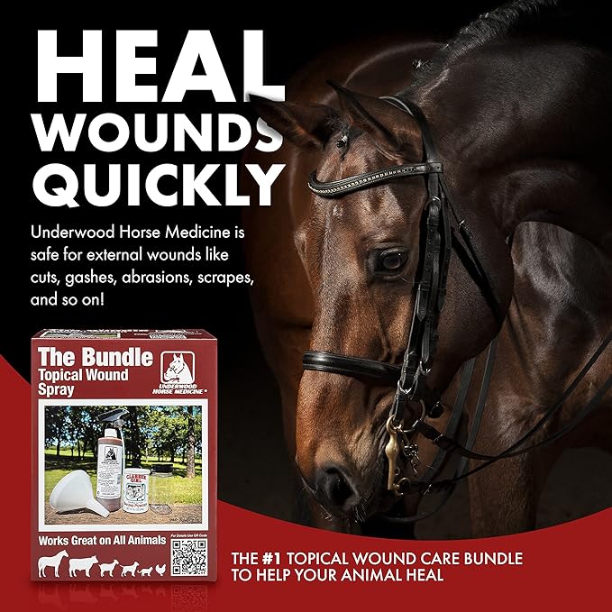 Topical Wound Spray Kit - 16oz Refill Bottle w/Baking Powder, Funnel, Spray Trigger & Shaker - Pet First Aid Kit – Equine First Aid Kit for Horses – Antiseptic Spray for Wounds – Horse First Aid Kit