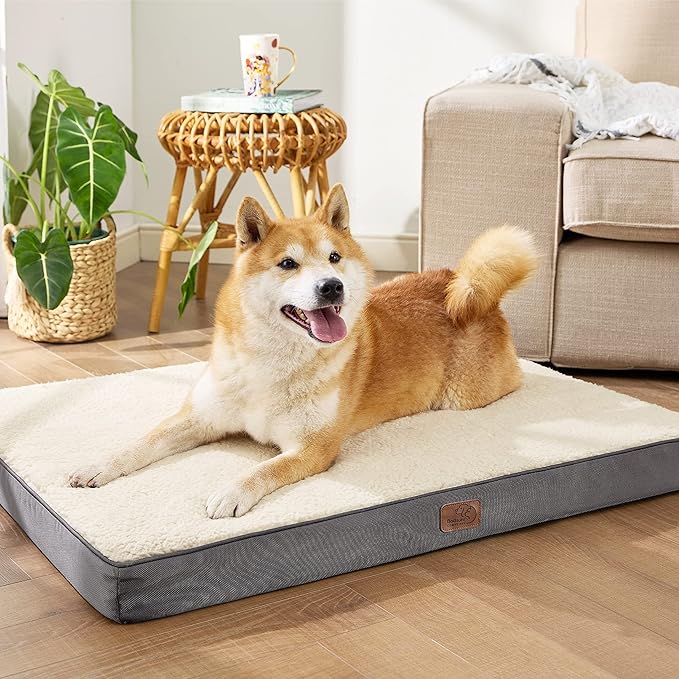 Bedsure Large Dog Crate Bed - Big Orthopedic Waterproof Dog Beds with Removable Washable Cover for Large Dogs, Egg Crate Foam Pet Bed Mat, Suitable for Dogs Up to 75 lbs