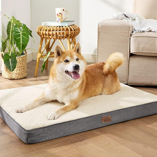 Bedsure Large Dog Crate Bed - Big Orthopedic Waterproof Dog Beds with Removable Washable Cover for Large Dogs, Egg Crate Foam Pet Bed Mat, Suitable for Dogs Up to 75 lbs