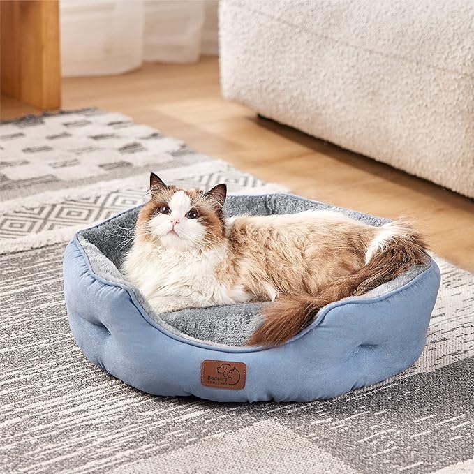 Bedsure Dog Beds for Small Dogs - Round Cat Beds for Indoor Cats, Washable Pet Bed for Puppy and Kitten with Slip-Resistant Bottom, 20 Inches, Allure