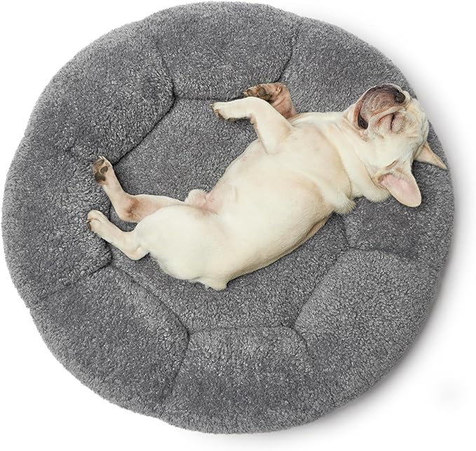 Lesure Calming Medium Dog Bed - Flower Donut Round Fluffy Puppy Bed in Plush Teddy Sherpa, Non-Slip Cute Flower Cat Beds for Indoor Cats, Medium Pet Bed Fits up to 45 lbs, Machine Washable, Grey 30"