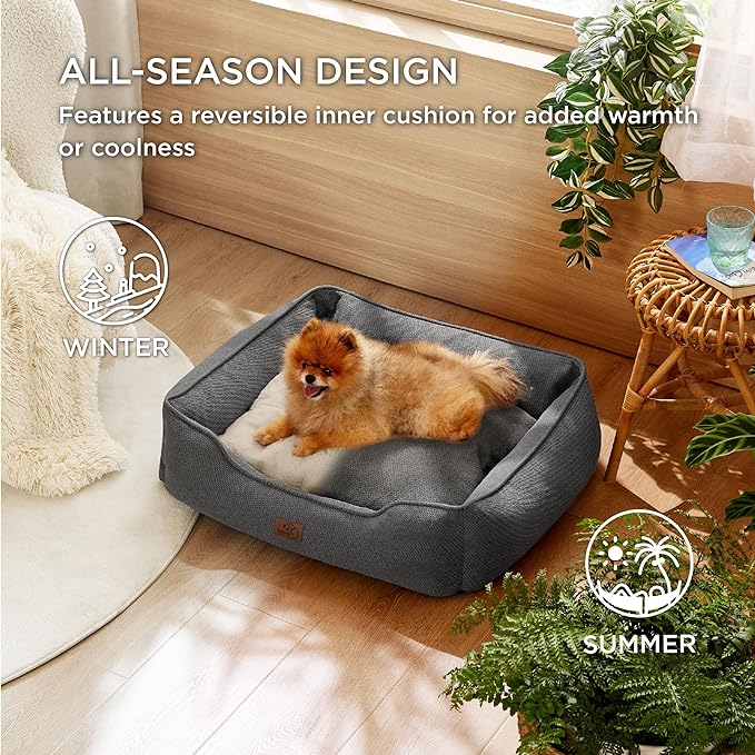 Bedsure Washable Dog Bed for Small Dogs - Waterproof All-Season Foam Puppy Beds, Orthopedic Rectangle Cuddle Indoor Cat Beds with Removable Zipper Cover, 25x21x8inches, Grey