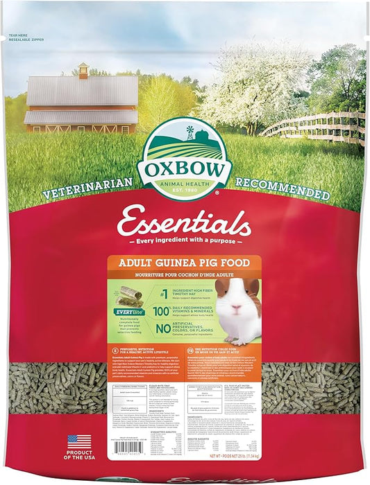 Oxbow Essentials Adult Guinea Pig Food - All Natural Adult Guinea Pig Pellets- No Artificial Ingredients- Veterinarian Recommended- All Natural Vitamins & Minerals- Made in the USA - 25 lb.