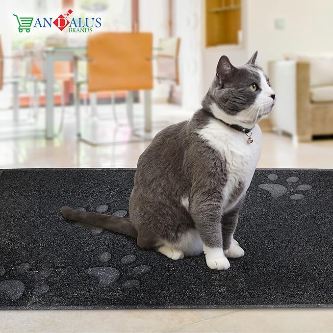 Andalus Medium Cat Litter Mat, Pack of 2 - Waterproof, Non-Slip & Easy to Clean Cat Litter Box Mat for Extra Efficient Pet Litter-Trapping, Black (23.5” X 15.75”)