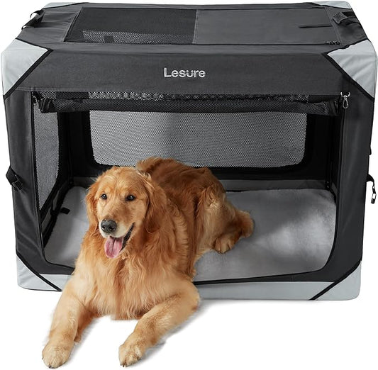 Lesure Collapsible Dog Crate - Portable Dog Travel Crate Kennel for Extra Large Dog, 4-Door Pet Crate with Durable Mesh Windows, Indoor & Outdoor (Charcoal Gray)