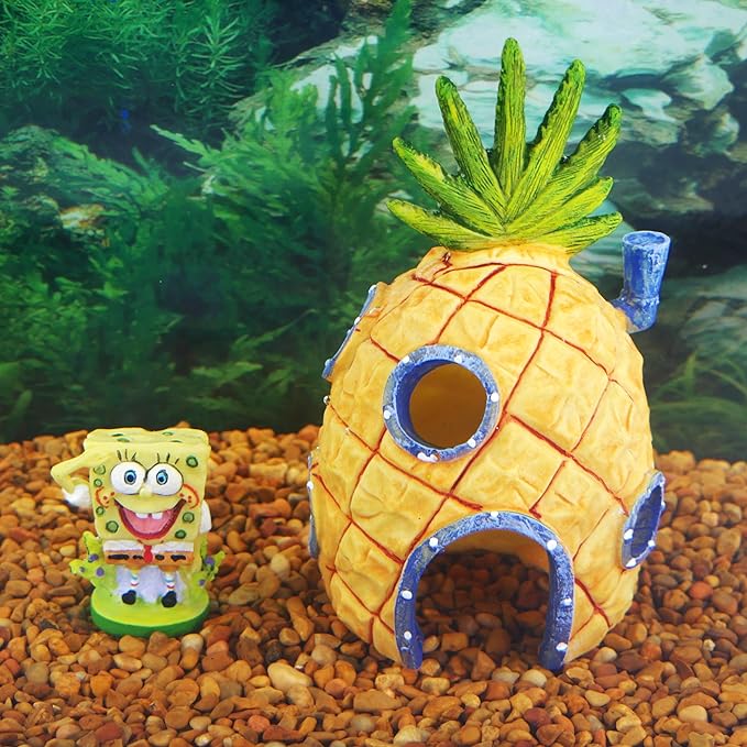 Penn-Plax SpongeBob and Pineapple House Aquarium Ornament | 2 piece Set | Great for fresh or alt water tanks